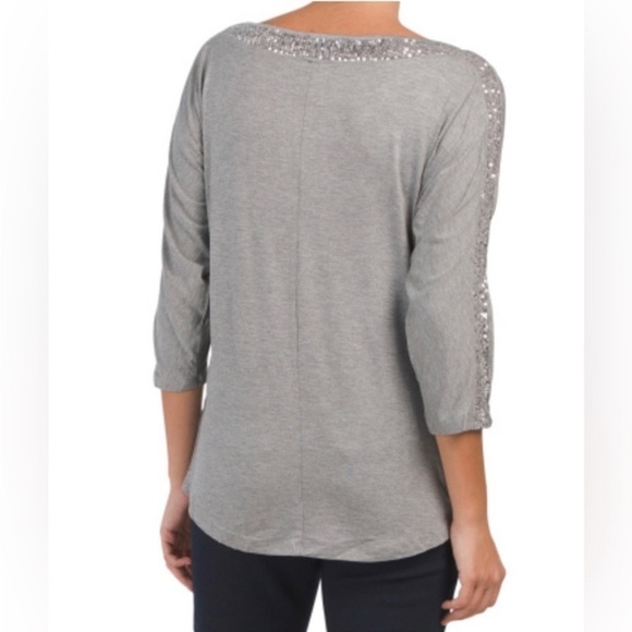 Cable & Gauge Gray Silver Sequin Blouse Dolman Open Slit Sleeve Size XS - Picture 3 of 14